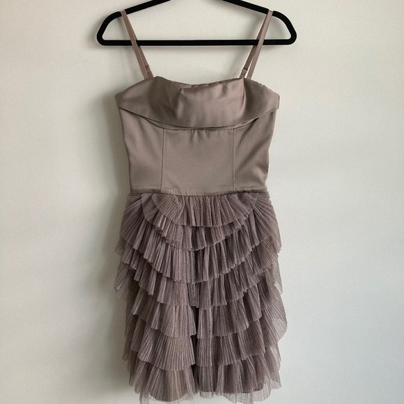 BCBG MAXAZRIA Tan Ruffle Mini Dress - Picture 1 of 3